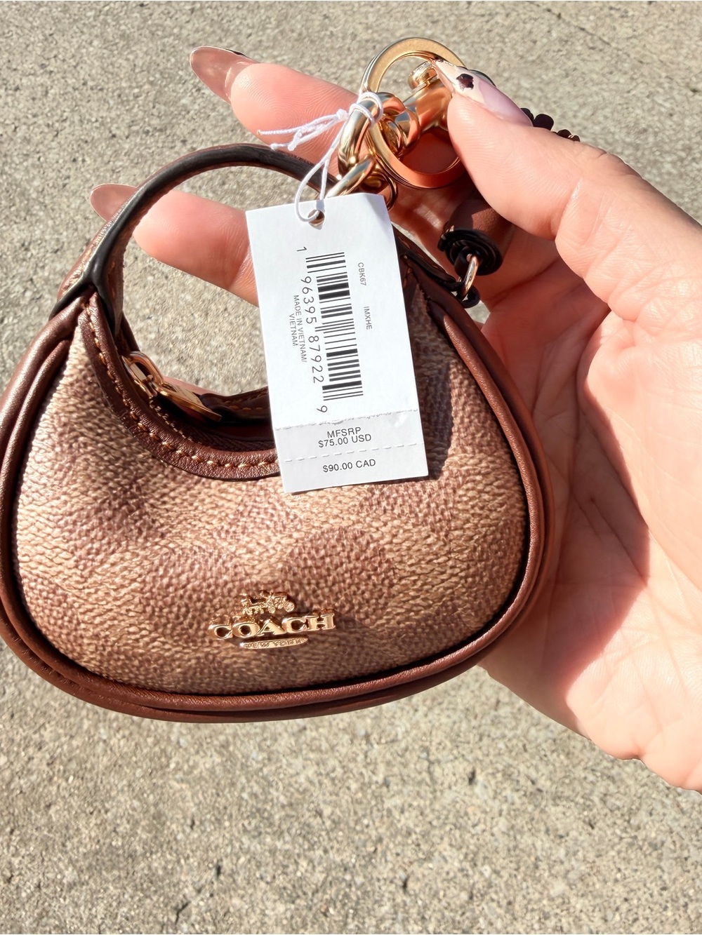 Coach Mini Bag Charm Keychain Signature Canvas Brown NWT Rare - Picture 4 of 8